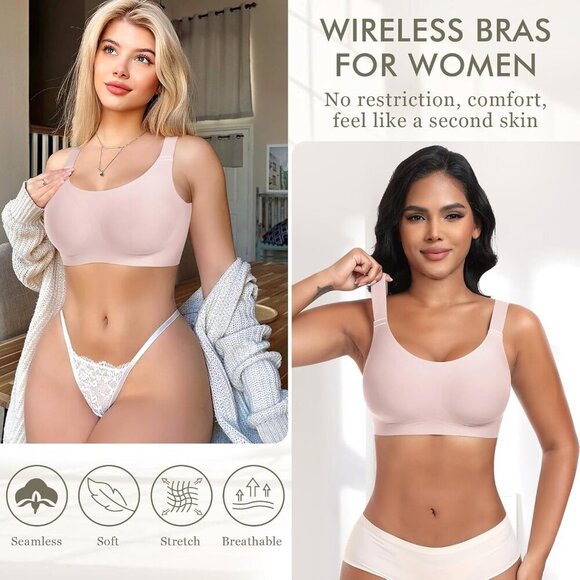 🆕Women Pink Nylon Wireless Full Coverage Seamless Padded   T-Shirt Bra - Picture 5 of 6